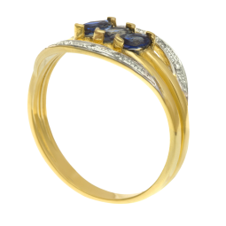 Bague en or jaune rhodié, saphirs et diamants