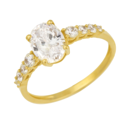 Bague en or jaune, oxydes de zirconium
