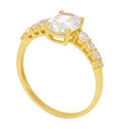 Bague en or jaune, oxydes de zirconium
