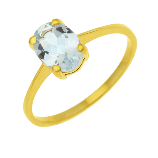Bague en or jaune, aigue marine
