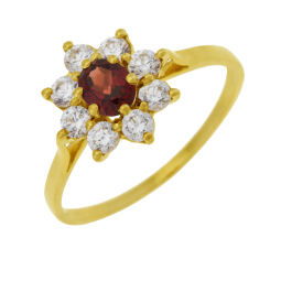 Bague en or jaune, grenat ovale  et oxydes de zirconium