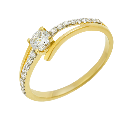Bague en or jaune rhodié, oxydes de zirconium
