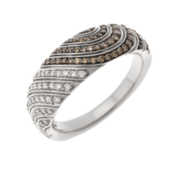 Bague  or gris et rhodié,diamants blancs et bruns