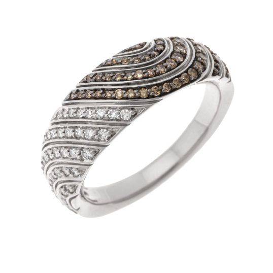 Bague  or gris et rhodié,diamants blancs et bruns