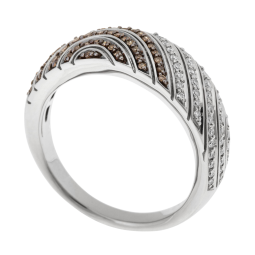 Bague  or gris et rhodié,diamants blancs et bruns