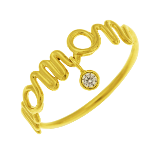 Bague or jaune et oxyde de zirconium, maman