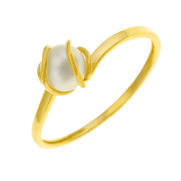 Bague en or jaune, perle de culture