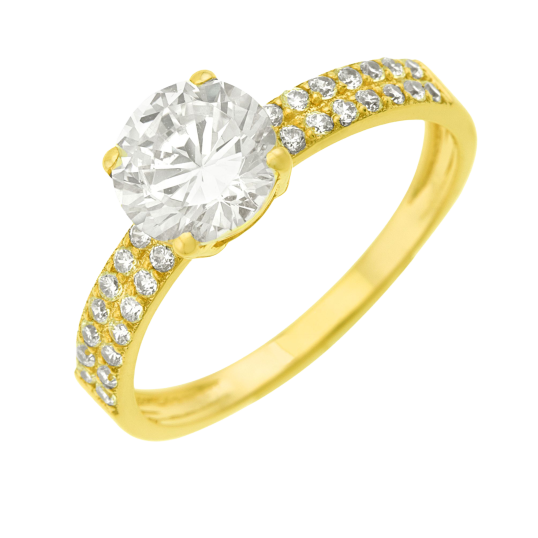 Bague en or jaune et oxydes de zirconium
