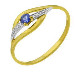 Bague en or jaune rhodié et saphir