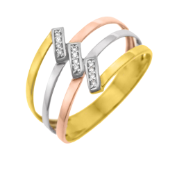 Bague en or rhodié 3 couleurs et diamants