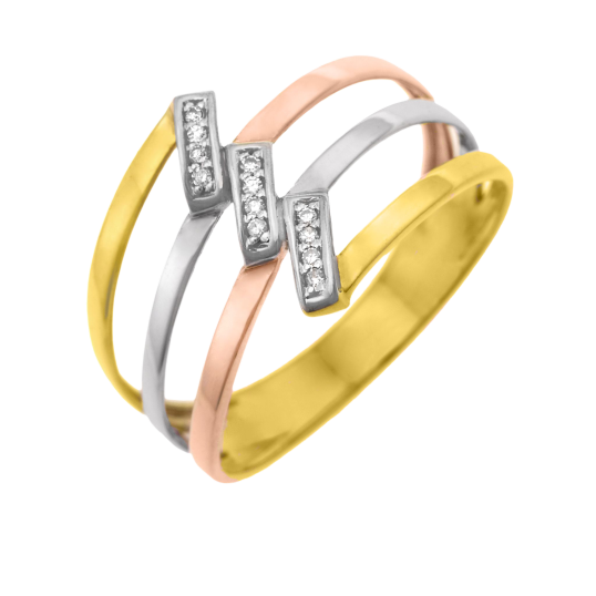 Bague en or rhodié 3 couleurs et diamants Bague en or rhodié 3 couleurs et diamants