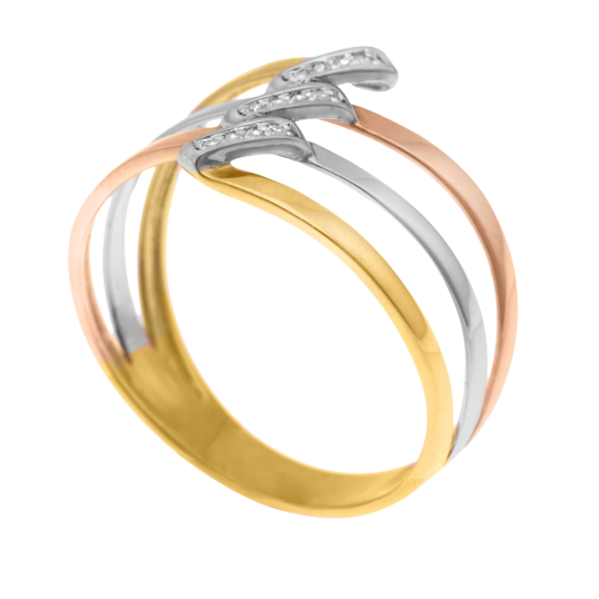 Bague en or rhodié 3 couleurs et diamants Bague en or rhodié 3 couleurs et diamants