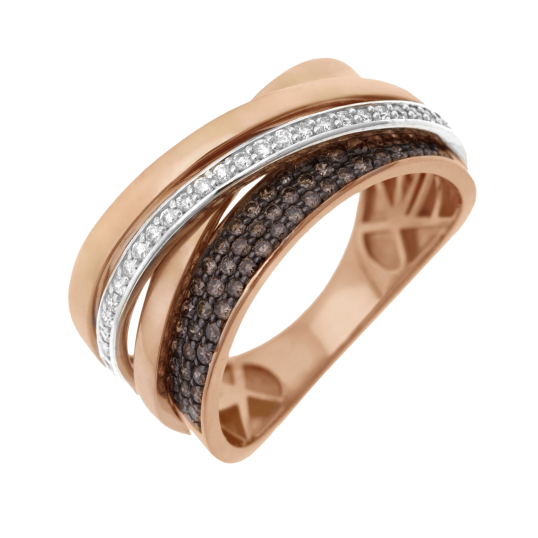 Bague en 2 ors rhodié,  diamants bruns et blancs