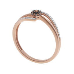 Bague en or rose rhodié, diamants blancs et bruns
