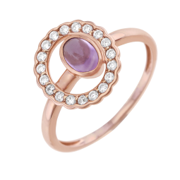 Bague en or rose, améthyste et oxydes de zirconium
