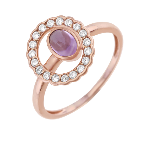Bague en or rose, améthyste et oxydes de zirconium