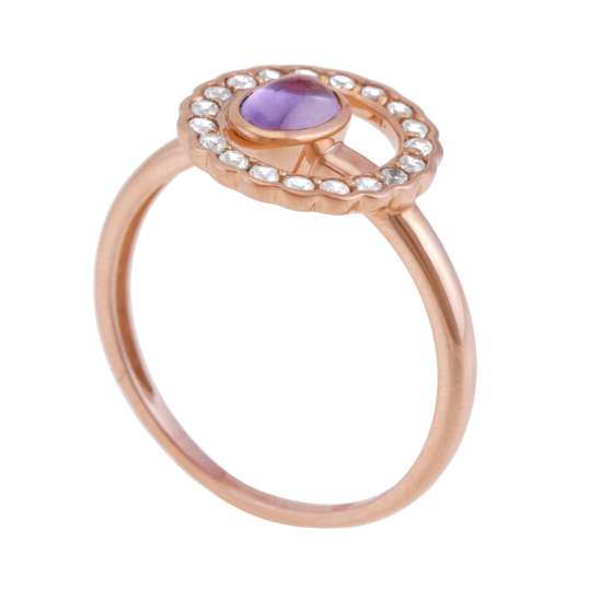 Bague en or rose, améthyste et oxydes de zirconium