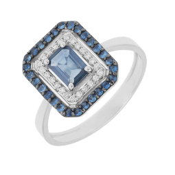Bague en or gris et rhodié, diamants et saphirs