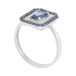 Bague en or gris et rhodié, diamants et saphirs