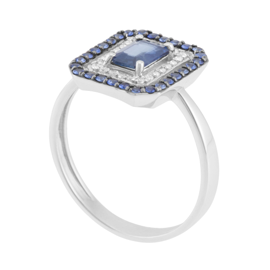 Bague en or gris et rhodié, diamants et saphirs