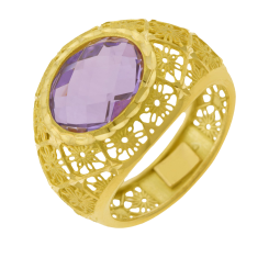 Bague en or jaune et améthyste