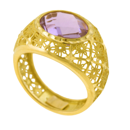 Bague en or jaune et améthyste