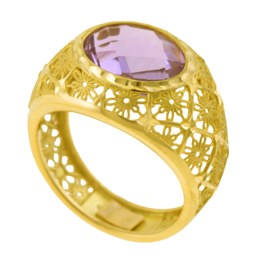 Bague en or jaune et améthyste