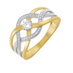 Bague en or jaune rhodié, oxyde de zirconium