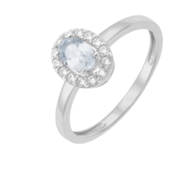 Bague en or gris et aigue marine, oxydes de zirconium