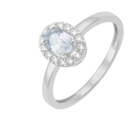 Bague en or gris et aigue marine, oxydes de zirconium