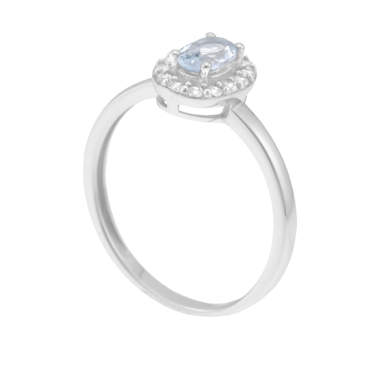 Bague en or gris et aigue marine, oxydes de zirconium