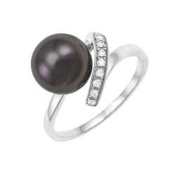 Bague en or gris, diamants et perle de culture de Tahiti
