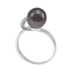 Bague en or gris, diamants et perle de culture de Tahiti