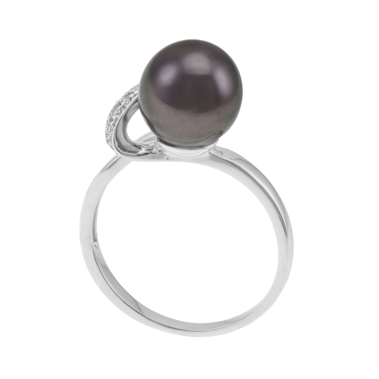Bague en or gris, diamants et perle de culture de Tahiti