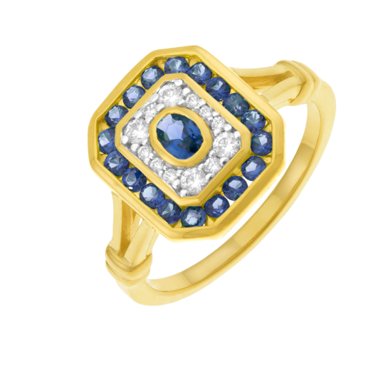 Bague en or jaune, saphirs et diamants