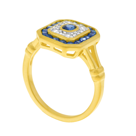 Bague en or jaune, saphirs et diamants