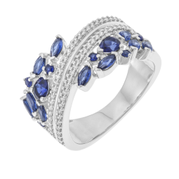 Bague en or gris, saphirs et diamants