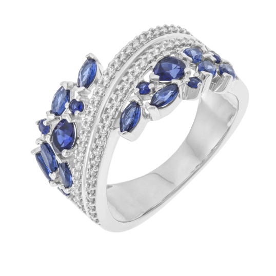 Bague en or gris, saphirs et diamants