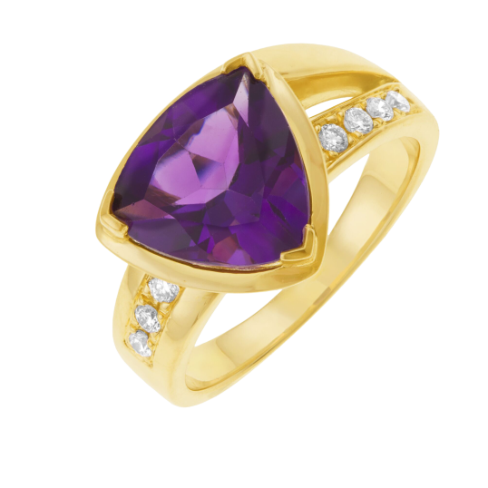 Bague en or jaune, améthyste et diamants