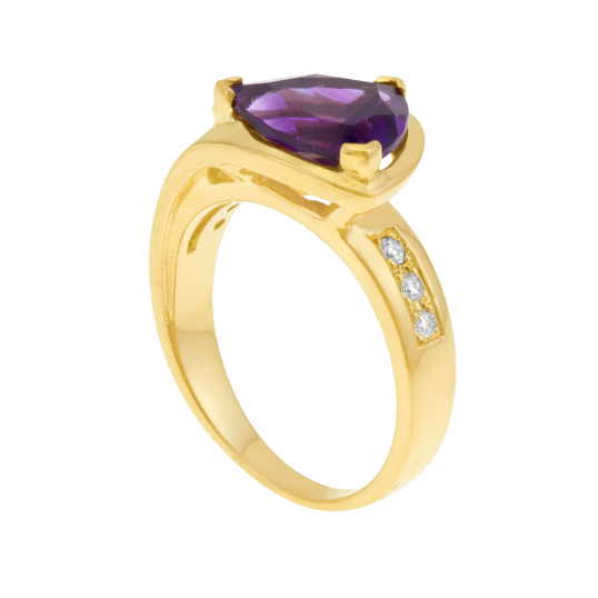 Bague en or jaune, améthyste et diamants