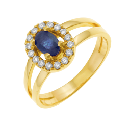 Bague en or jaune, saphir et diamants
