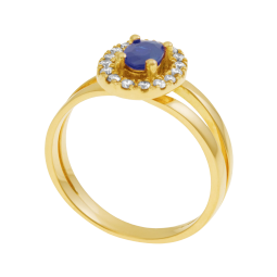 Bague en or jaune, saphir et diamants