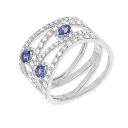 Bague en or gris, saphirs et diamants