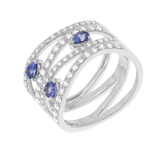 Bague en or gris, saphirs et diamants