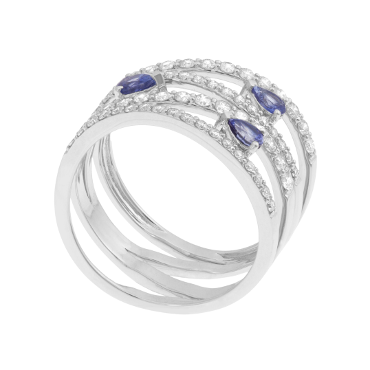 Bague en or gris, saphirs et diamants