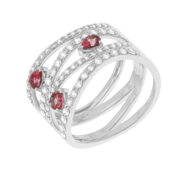 Bague en or gris, rubis et diamants