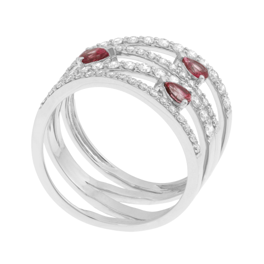 Bague en or gris, rubis et diamants