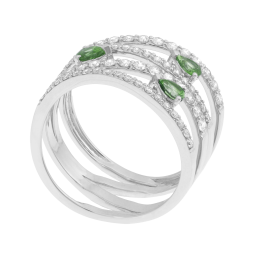 Bague en or gris, émeraudes et diamants