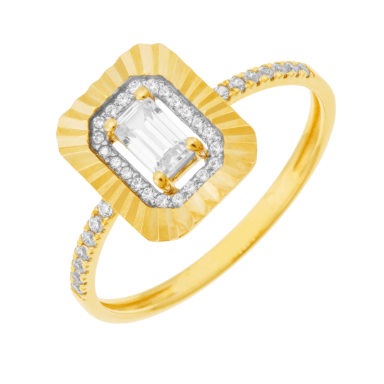 Bague en or jaune et rhodié, oxydes de zirconium