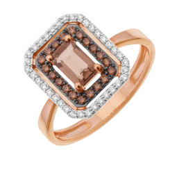 Bague en or rose et rhodié, quartz fumé, diamants bruns et diamants blancs